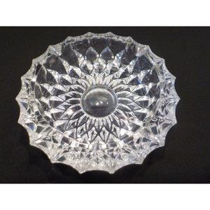 Vintage Mid Century Sunburst Diamond Pressed Cut Crystal Clear Glass Ashtray 7”